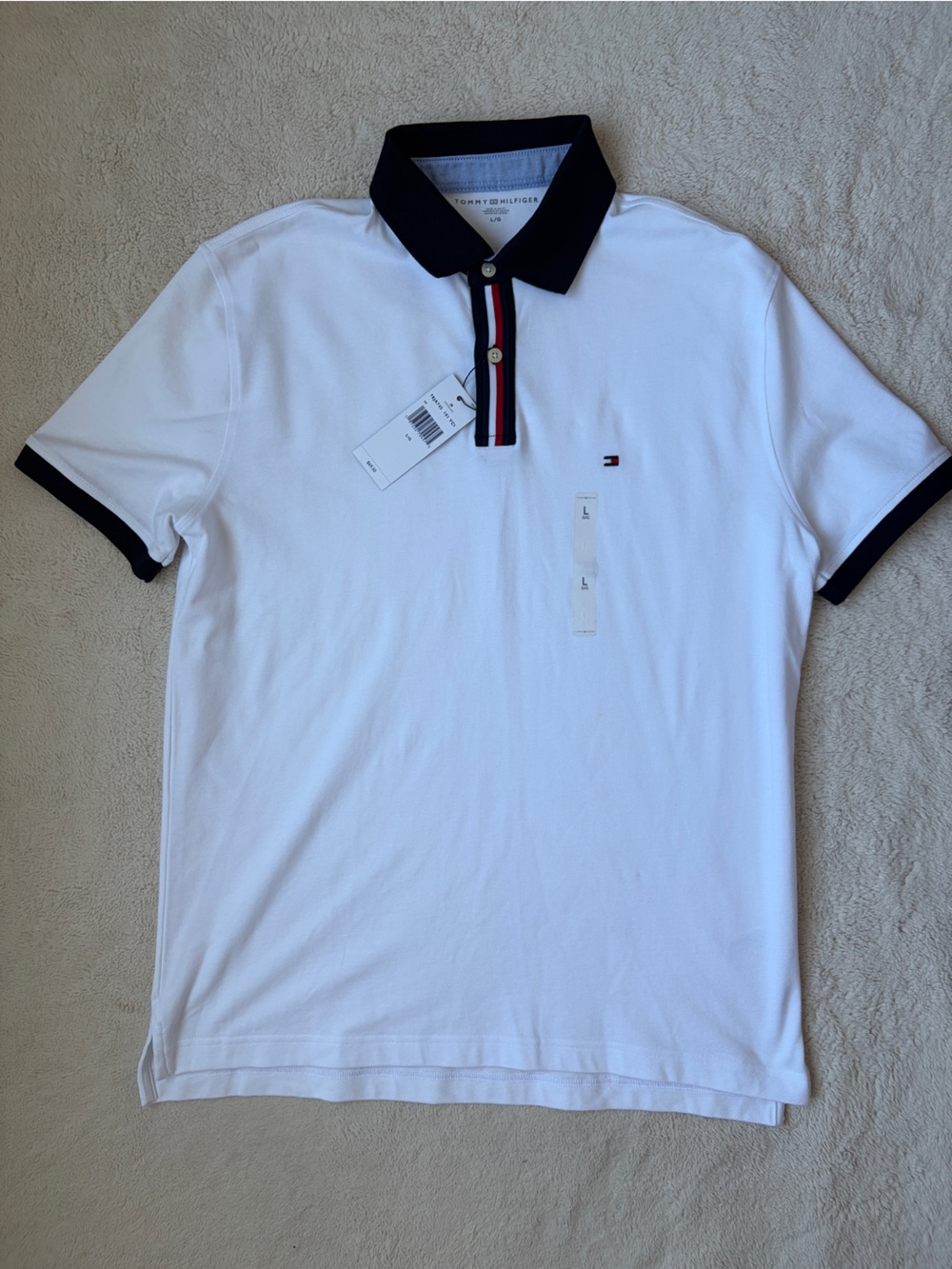 NWT Tommy Hilfiger White Polo with Navy TrimMen Size Large